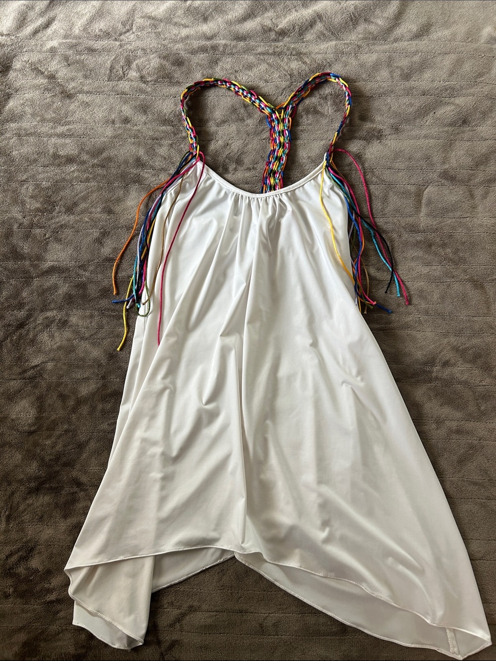 Made in Columbia White Top with Rainbow Braided Straps